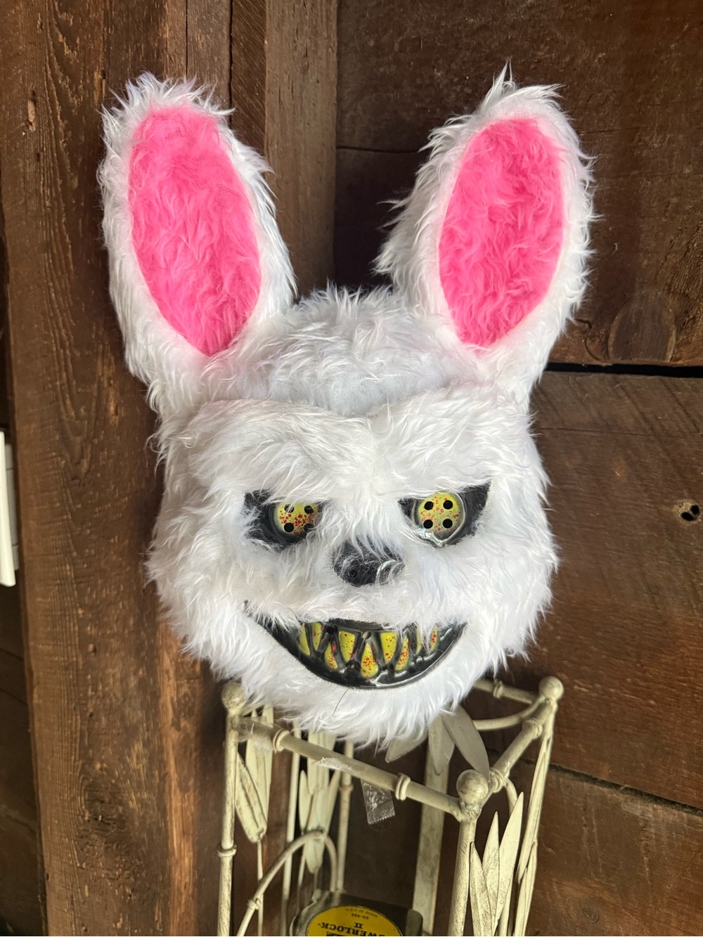 Scary White Bunny Mask with Pink Ears - Kids Costume
